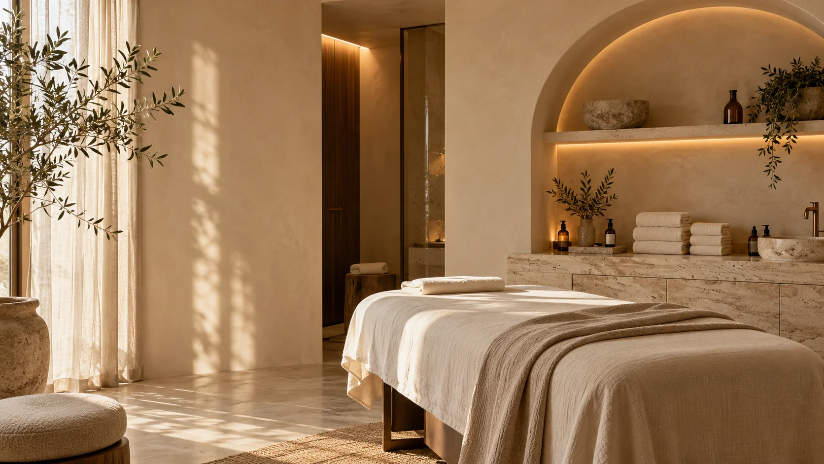 Ambiente luminoso e accogliente con lettino per trattamenti estetici
